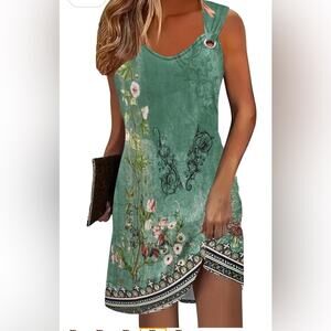 New! Etcyy Floral Teal Sleeveless Swim Cover/Dress Women's M